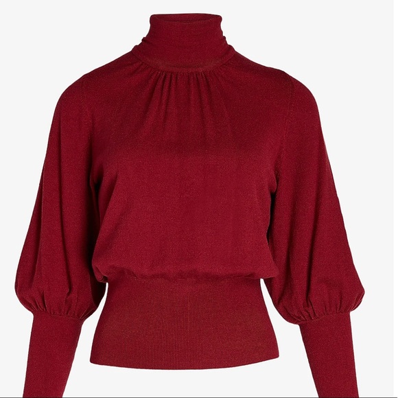 Express NWT BEIGE High Ribbed Blouson Sleeve Turtleneck Sweater XS - Picture 8 of 8